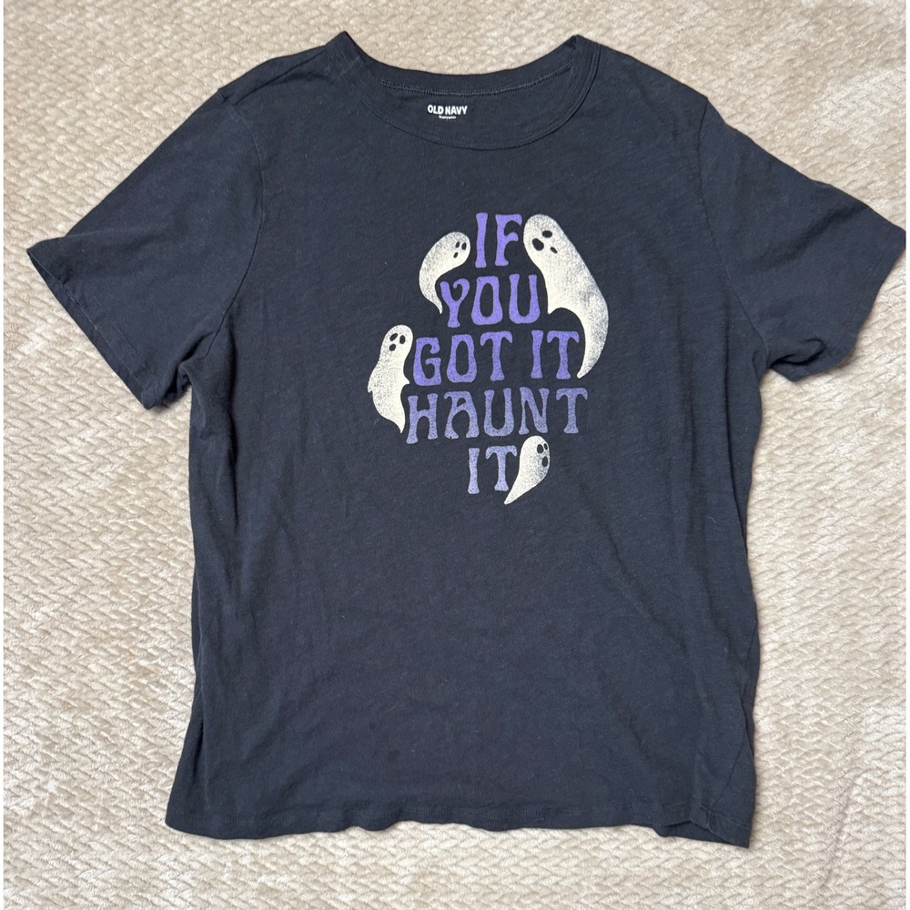 Halloween Graphic Tee If You Got It Haunt It Ghosts Gray L Funny